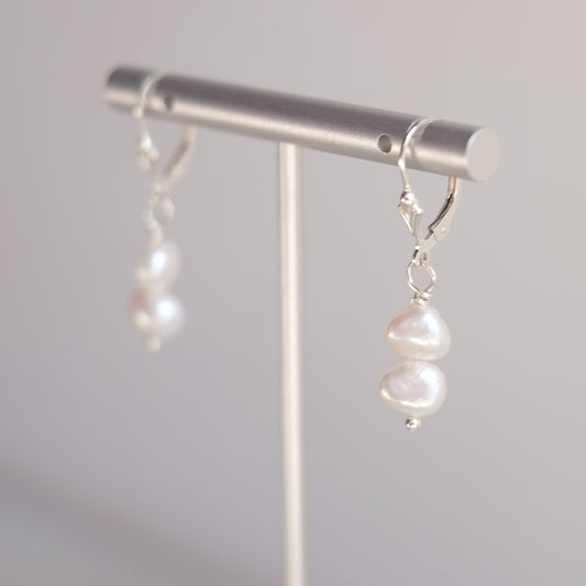 Double Freshwater Pearl Earrings in Sterling Silver