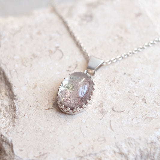 Sterling Silver Pendant Necklace with Crystallized Moss