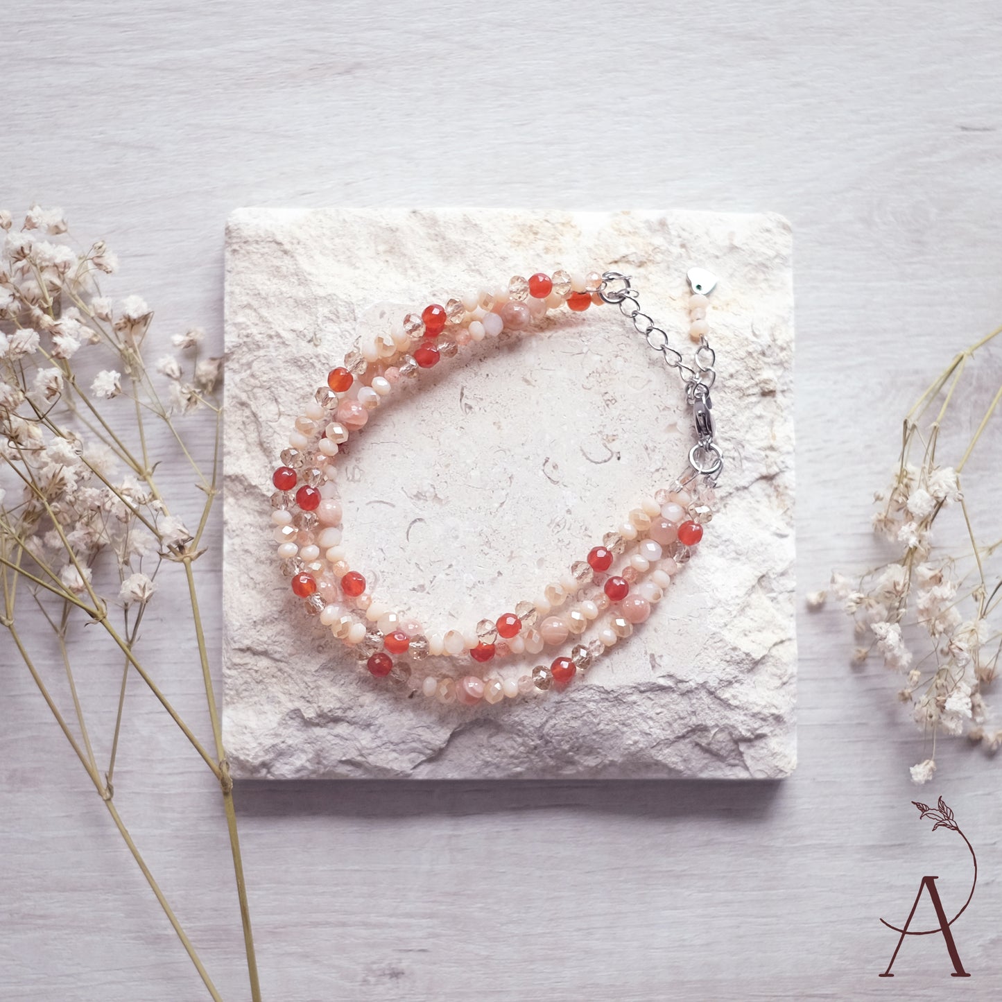 Stainless Steel Bracelet with Sunstone and Carnelian